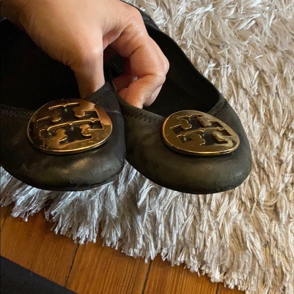 Tory Burch black leather gold reva flats size 7 - Picture 4 of 5